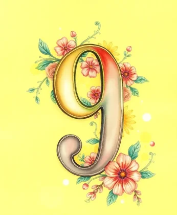 The digit 9 from the Bohemian watercolor set